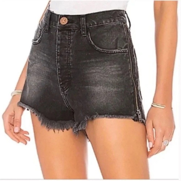 One Teaspoon Side Zipper Outlaw Denim Cutoff Shorts Raw Hem Blue Size 28 - Picture 12 of 12